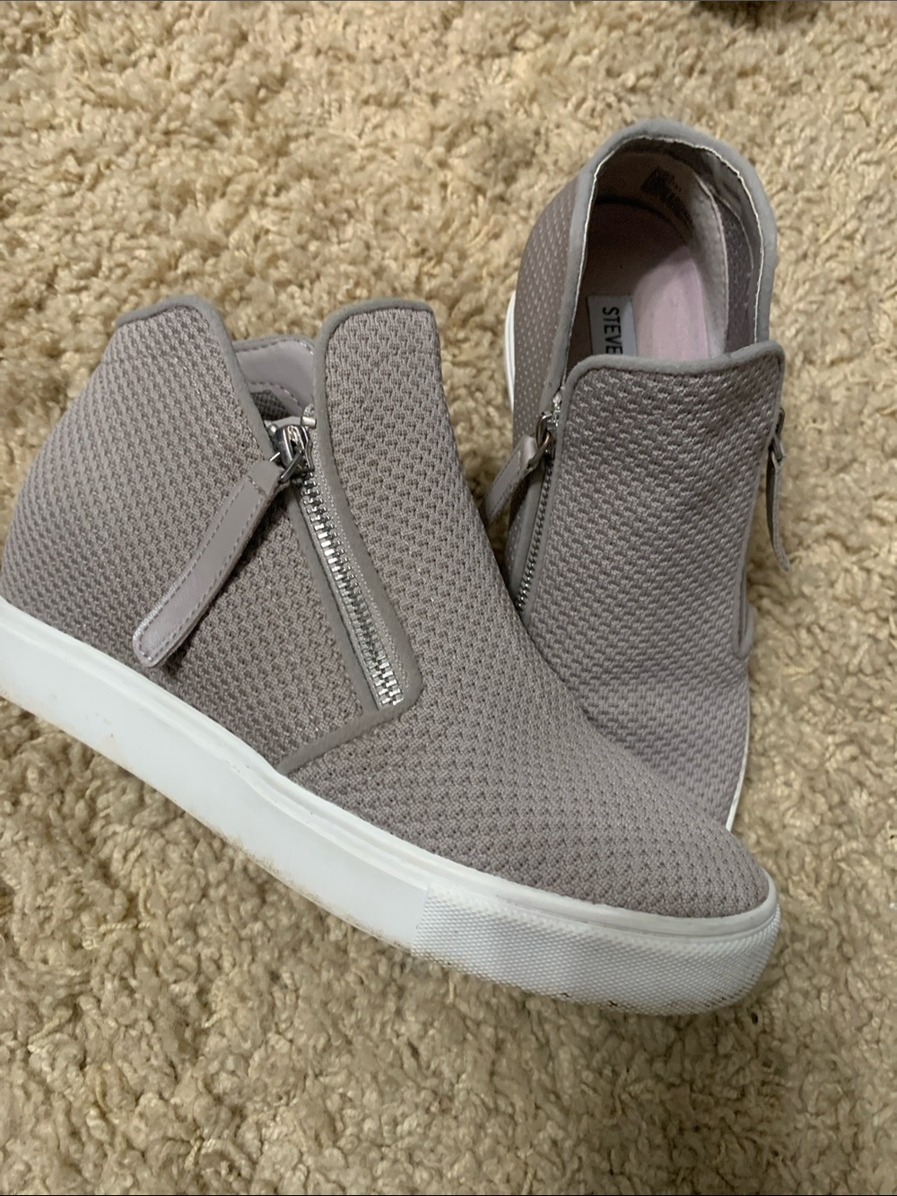 Steve Madden Taupe Knit Slip-On Wedge Sneakers with Side Zipper